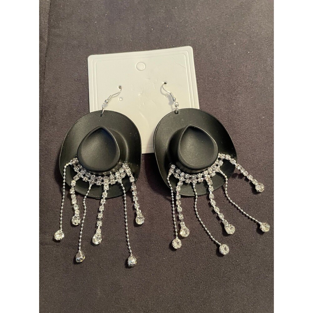 Cowboy Hat Dangle Earrings Rhinestone Western Jewelry